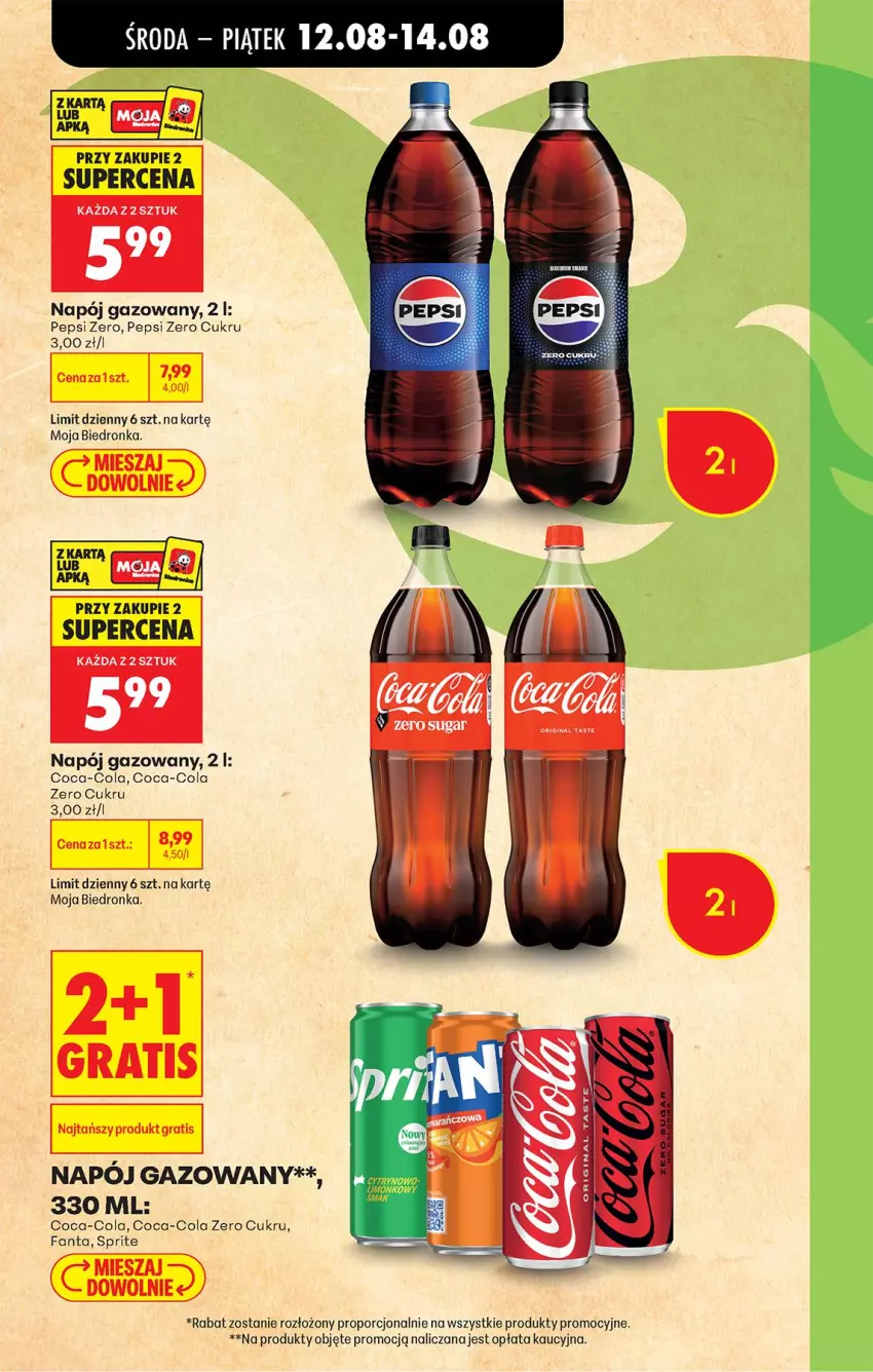 Gazetka promocyjna Biedronka - Od Środy - ważna 12.08 do 14.08.2026 - strona 7 - produkty: Coca-Cola, Fa, Fanta, Napój, Napój gazowany, Pepsi, Por, Sprite