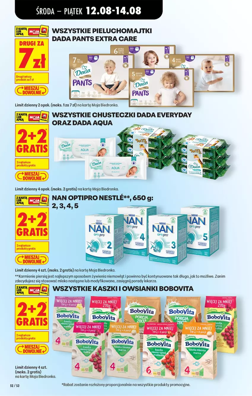 Gazetka promocyjna Biedronka - Od Środy - ważna 12.08 do 14.08.2026 - strona 72 - produkty: BoboVita, Chusteczki, Dada, Gra, Karmi, Majtki, Mleko, NAN Optipro, O nas, Pieluchomajtki, Por
