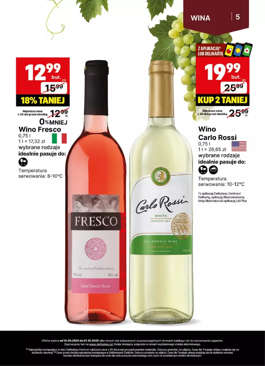 Gazetka promocyjna Delikatesy Centrum - Delibarek DC38-DC39 - ważna 18.09 do 01.10.2025 - strona 5 - produkty: Carlo Rossi, Fresco, Rama, Rum, Ser, Wino