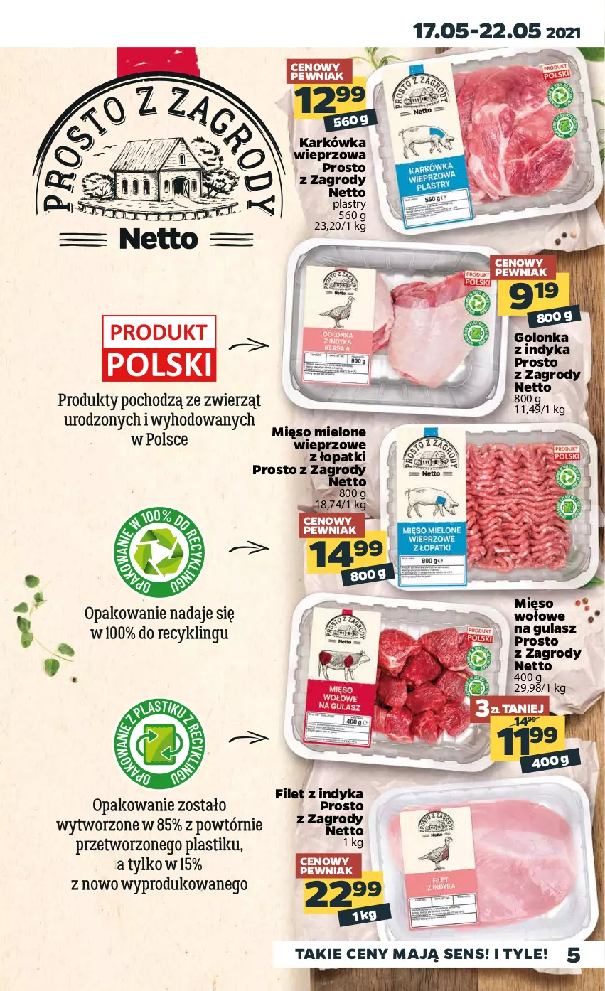 Gazetka promocyjna Netto - Gazetka spożywcza - ważna 17.05 do 22.05.2021 - strona 5 - produkty: Golonka z indyka, Karkówka wieprzowa, Mięso, Mięso mielone, Mięso wołowe