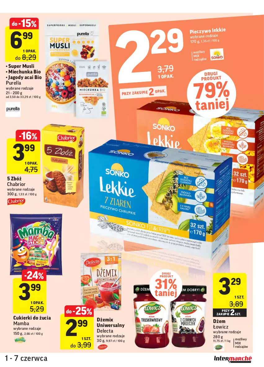 Gazetka promocyjna Intermarche - ważna 01.06 do 07.06.2021 - strona 37 - produkty: Chabrior, Cukier, Cukierki, Delecta, Dżem, Jagody, Mamba, Mus, Piec, Pur