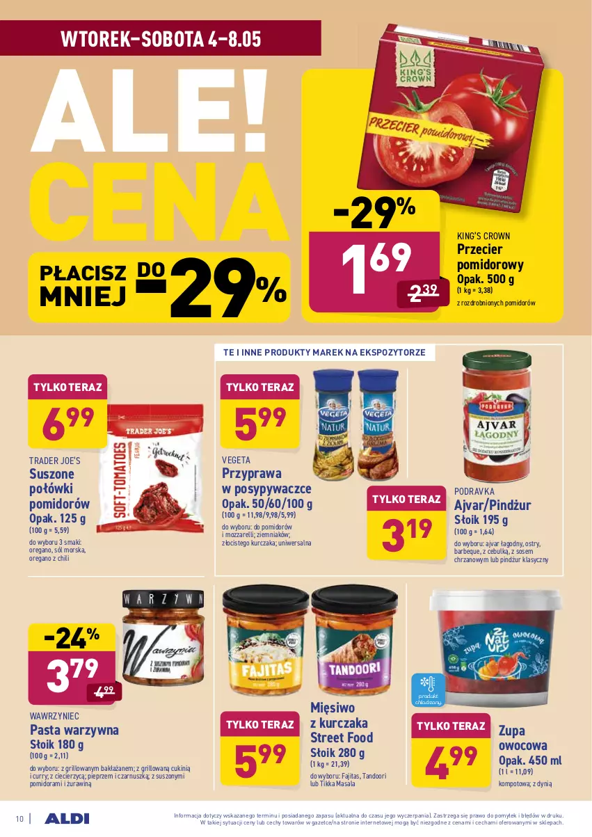 Gazetka promocyjna Aldi - ważna 04.05 do 08.05.2021 - strona 10 - produkty: Chrzan, Dynią, Fa, Grill, King’s Crown, Kurczak, Mięsiwo z kurczaka, Pasta warzywna, Pieprz, Podravka, Sól, Sos, Tera, Vegeta, Zupa