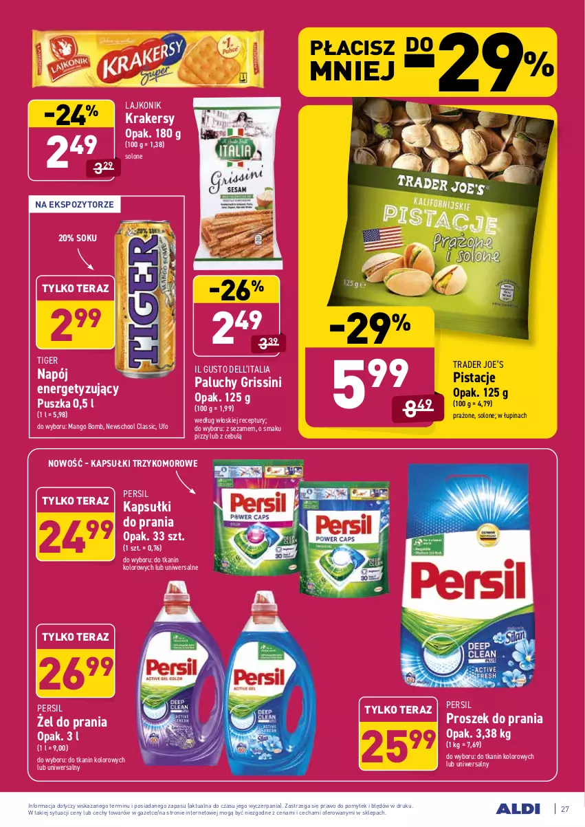 Gazetka promocyjna Aldi - ważna 04.05 do 08.05.2021 - strona 27 - produkty: Dell, Grissini, Kapsułki do prania, Krakersy, Lajkonik, Mango, Napój, Persil, Pistacje, Proszek do prania, Sezam, Sok, Tera, Tiger