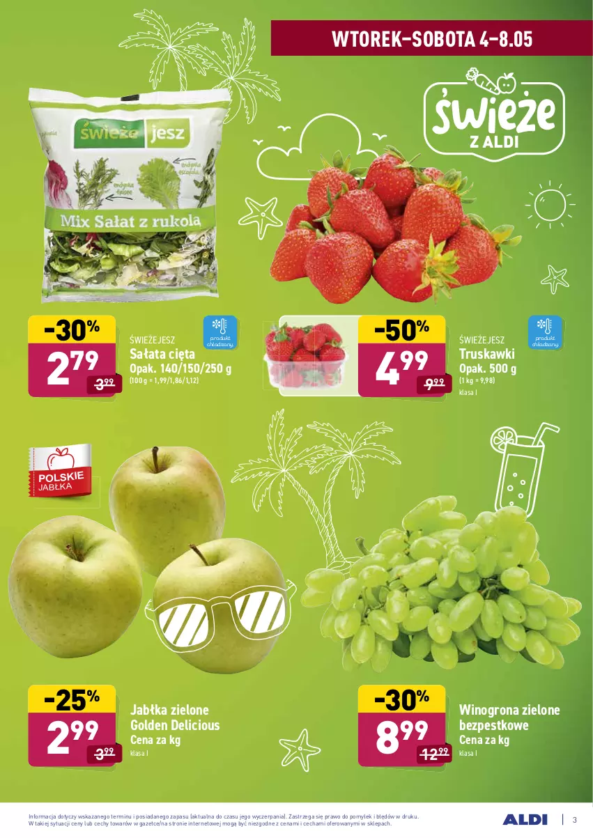 Gazetka promocyjna Aldi - ważna 04.05 do 08.05.2021 - strona 3 - produkty: Jabłka, Sałat, Truskawki, Wino, Winogrona