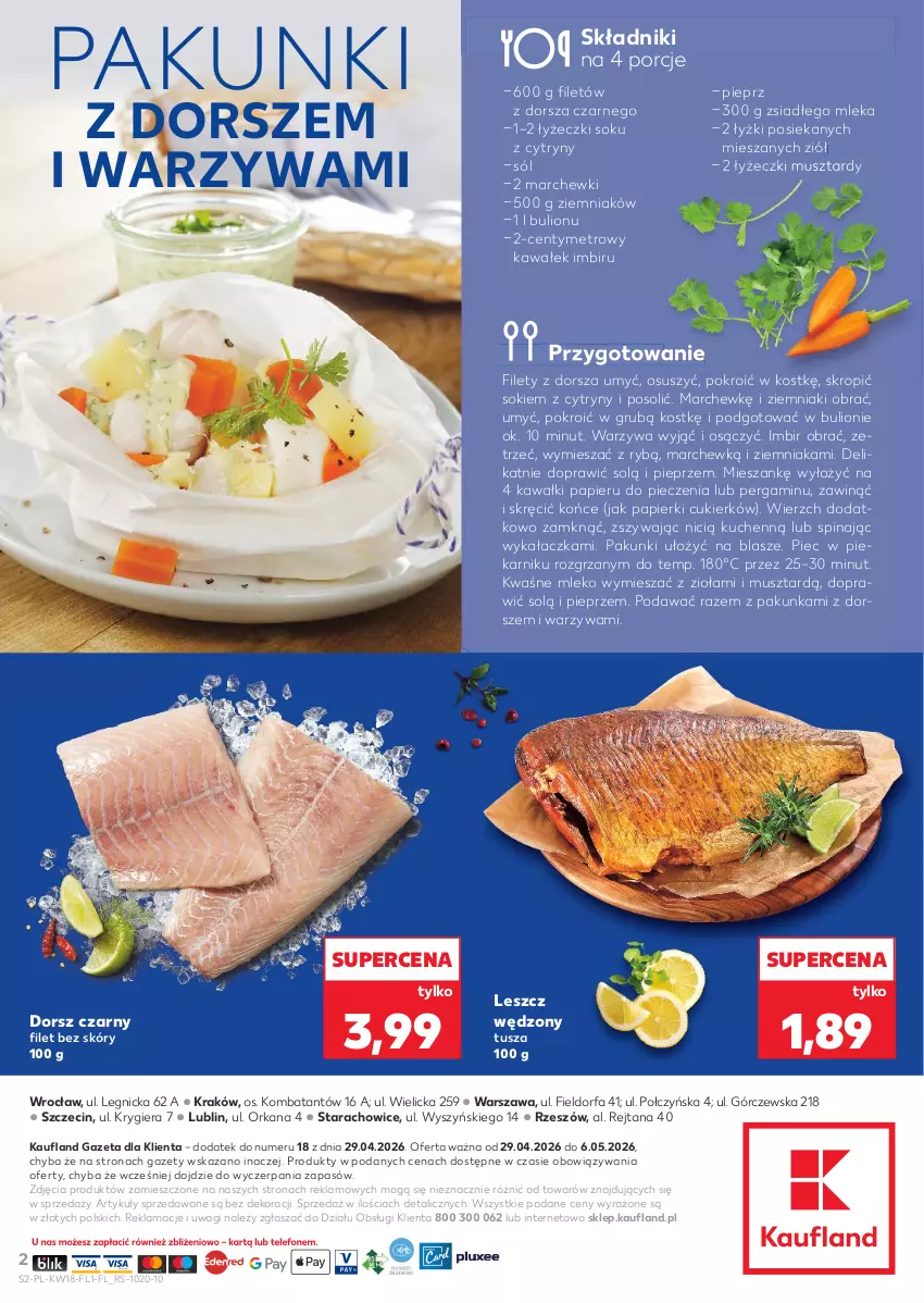 Gazetka promocyjna Kaufland - Ryby z naszej lady - ważna 29.04 do 06.05.2026 - strona 2 - produkty: Bulion, Cukier, Cytryny, Dorsz, Fa, Imbir, Kawa, Lion, Metro, Mleko, Mus, Orka, Papier, Piec, Piekarnik, Pieprz, Por, Sok, Sól, Tusz, Wagi, Wałek, Warzywa, Ziemniaki