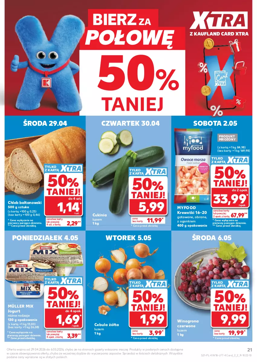 Gazetka promocyjna Kaufland - Gazetka tygodnia - ważna 29.04 do 06.05.2026 - strona 21 - produkty: Cebula, Chleb, Jogurt, Krewetki, Müller, Müller Mix, Wino, Winogrona