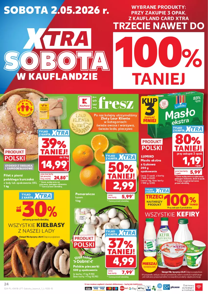 Gazetka promocyjna Kaufland - Gazetka tygodnia - ważna 29.04 do 06.05.2026 - strona 24 - produkty: Kefir, Kurczak, Laur, Masło, Olej, Owoce, Piec, Pieczywo, Pomarańcze, Por, Waga, Warzywa