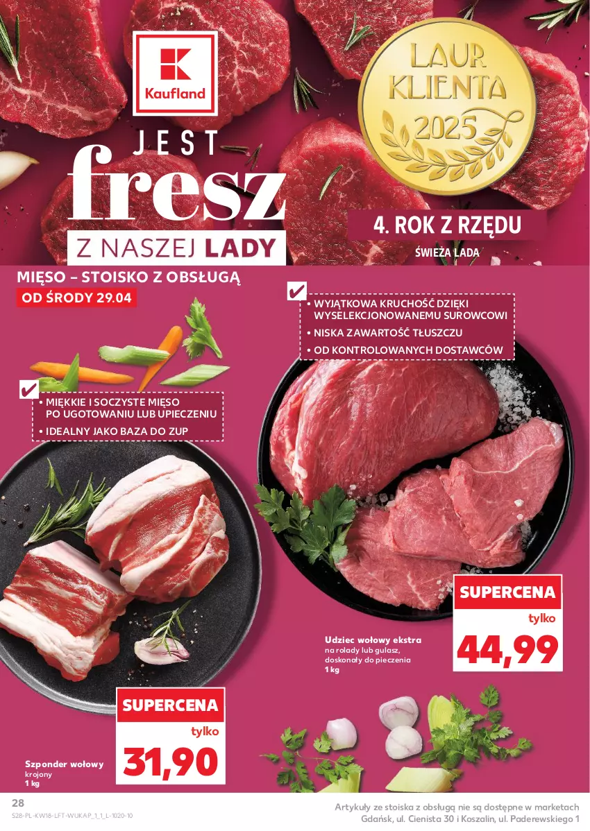 Gazetka promocyjna Kaufland - Gazetka tygodnia - ważna 29.04 do 06.05.2026 - strona 28 - produkty: Kosz, Mięso, Piec, Szal, Szponder wołowy, Udziec wołowy