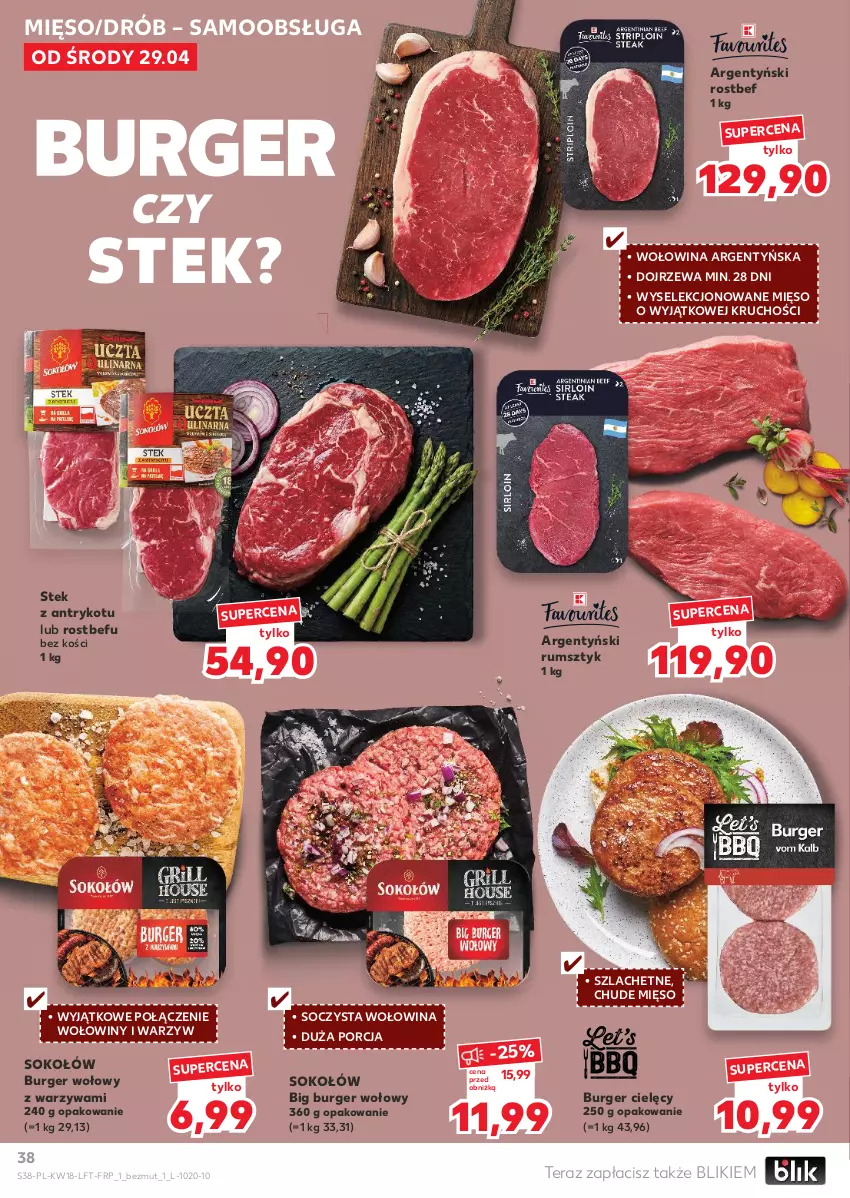 Gazetka promocyjna Kaufland - Gazetka tygodnia - ważna 29.04 do 06.05.2026 - strona 38 - produkty: Burger, Drób, Mięso, Por, Rostbef, Rum, Sok, Sokołów, Stek, Tera, Warzywa, Wołowina