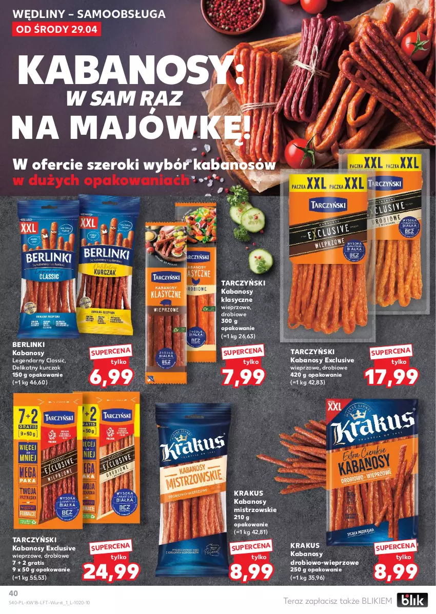Gazetka promocyjna Kaufland - Gazetka tygodnia - ważna 29.04 do 06.05.2026 - strona 40 - produkty: Berlinki, Gra, Kabanos, Krakus, Kurczak, Tarczyński, Tera