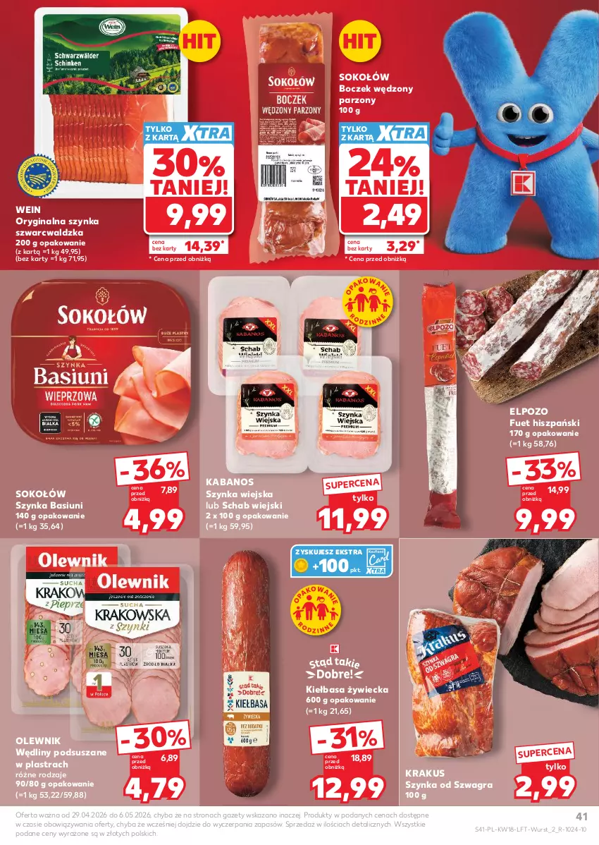 Gazetka promocyjna Kaufland - Gazetka tygodnia - ważna 29.04 do 06.05.2026 - strona 41 - produkty: Boczek, Gin, Gra, Kabanos, Kiełbasa, Krakus, Olewnik, Sok, Sokołów, Szynka