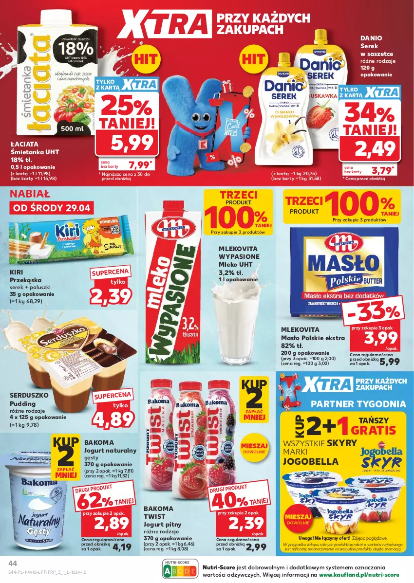 Gazetka promocyjna Kaufland - Gazetka tygodnia - ważna 29.04 do 06.05.2026 - strona 44 - produkty: Bakoma, Bell, Bella, Danio, Gra, Jogobella, Jogurt, Jogurt naturalny, Jogurt pitny, Masło, Mleko, Mlekovita, Por, Pudding, Ser, Serek, Waga