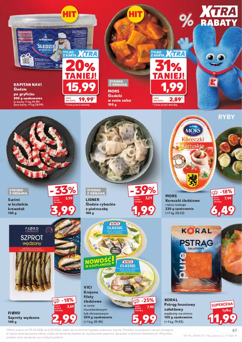 Gazetka promocyjna Kaufland - Gazetka tygodnia - ważna 29.04 do 06.05.2026 - strona 47 - produkty: Chrzan, Gry, Koreczki śledziowe, Lisner, Mus, Pstrąg, Pstrąg łososiowy, Ryba, Sałat, Salsa, Sos, Surimi, Szprot