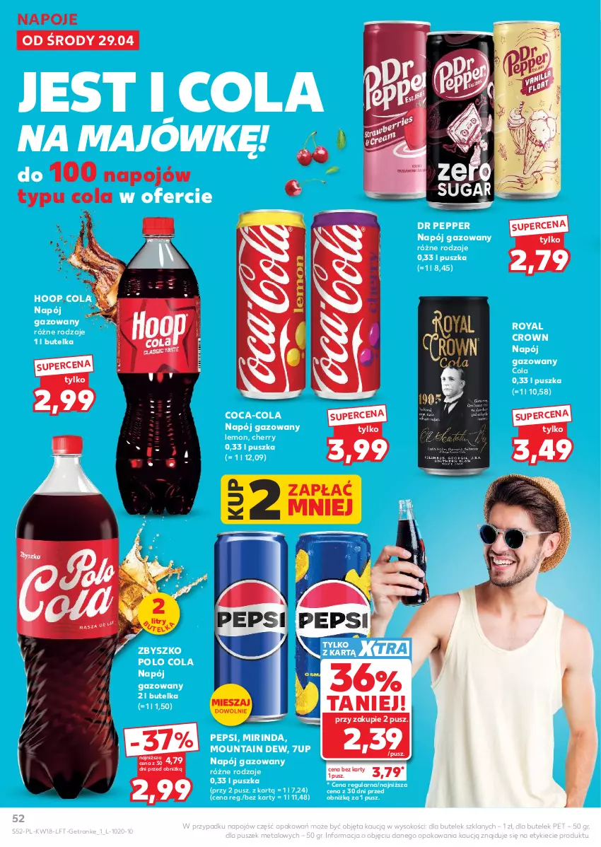 Gazetka promocyjna Kaufland - Gazetka tygodnia - ważna 29.04 do 06.05.2026 - strona 52 - produkty: 7up, Coca-Cola, Hoop, Mirinda, Napój, Napój gazowany, Napoje, Pepsi, Sok, Tran