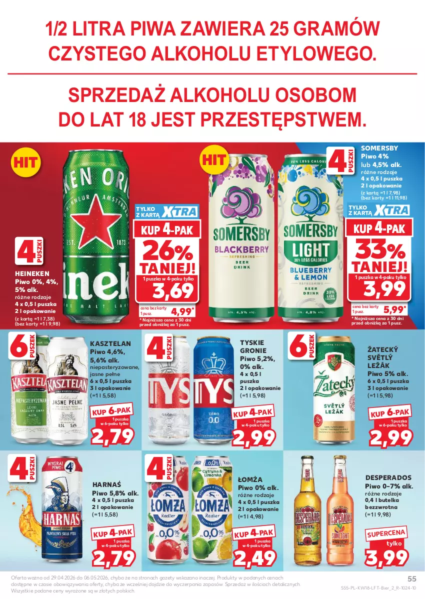 Gazetka promocyjna Kaufland - Gazetka tygodnia - ważna 29.04 do 06.05.2026 - strona 55 - produkty: Desperados, Gra, Harnaś, Heineken, Kasztelan, Piwa, Piwo, Somersby, Tyskie