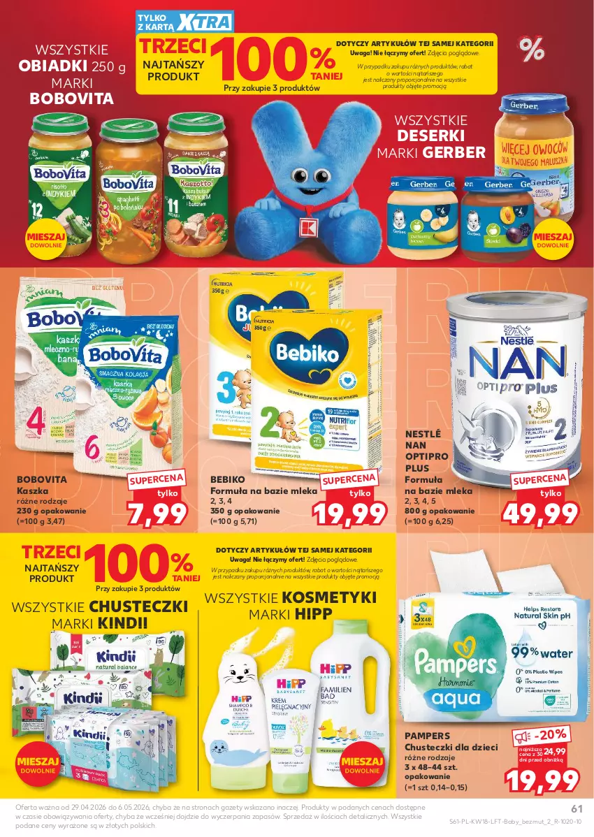 Gazetka promocyjna Kaufland - Gazetka tygodnia - ważna 29.04 do 06.05.2026 - strona 61 - produkty: Bebiko, BoboVita, Chusteczki, Deser, Dzieci, Gerber, HiPP, Kindii, NAN Optipro, Nestlé, Pampers, Por, Ser, Waga