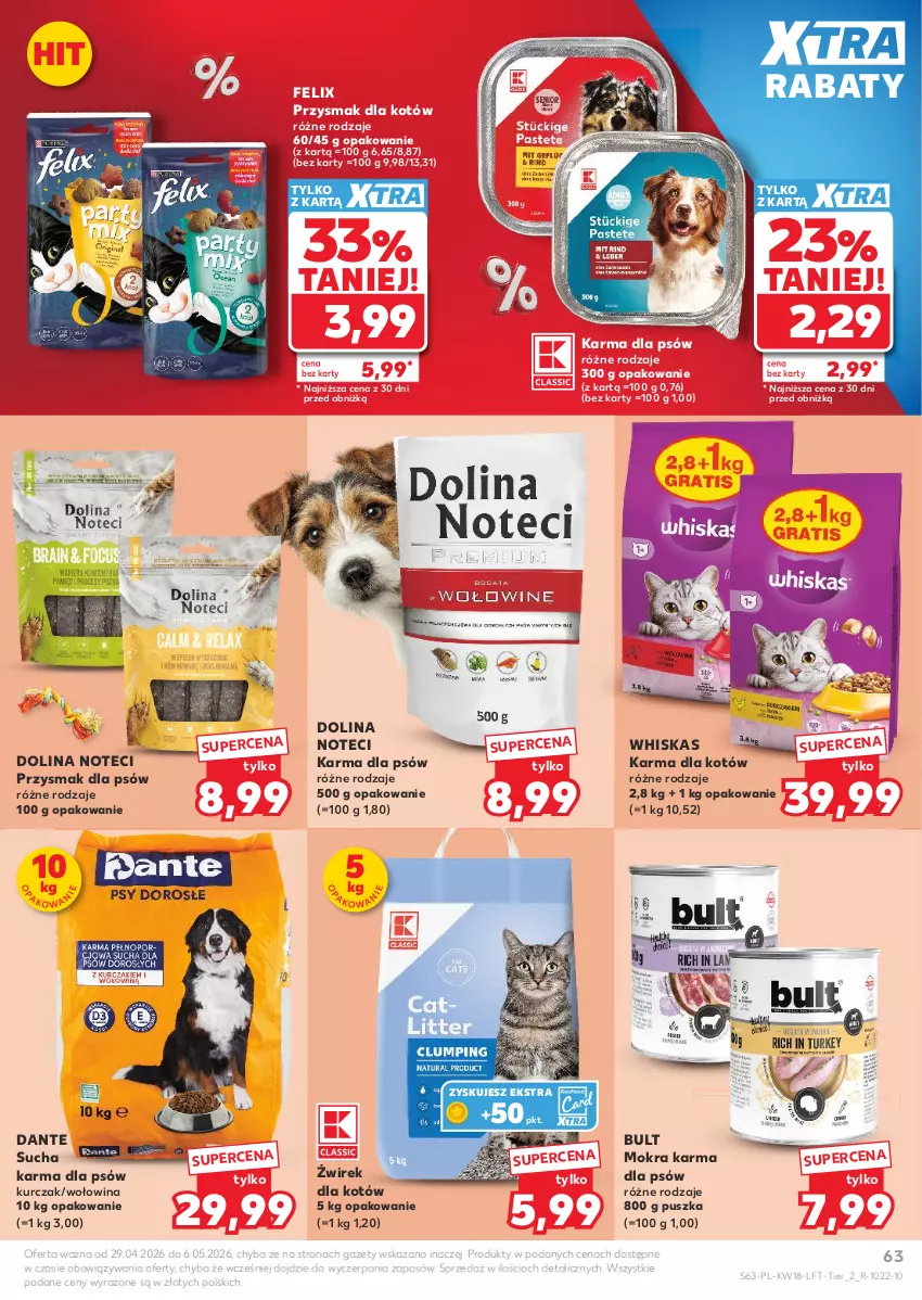 Gazetka promocyjna Kaufland - Gazetka tygodnia - ważna 29.04 do 06.05.2026 - strona 63 - produkty: Felix, Kurczak, Mokra karma, Sucha karma, Whiskas, Wołowina