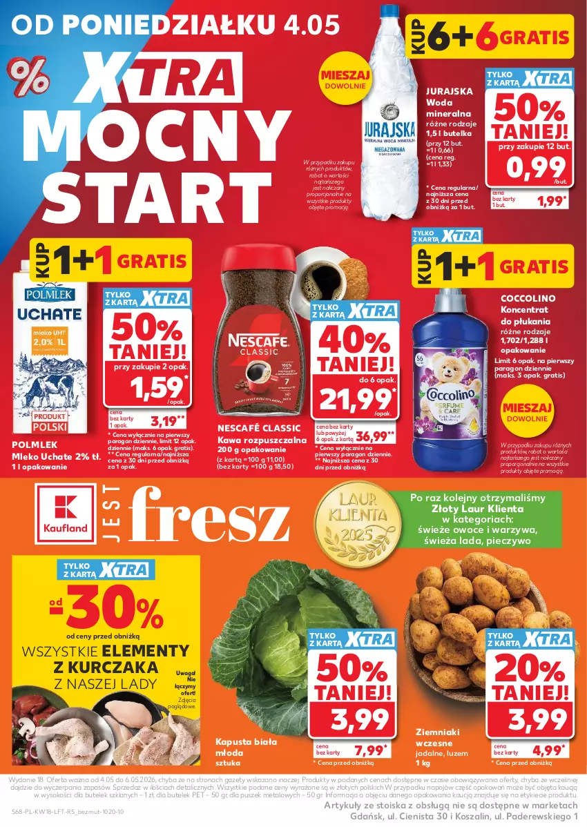 Gazetka promocyjna Kaufland - Gazetka tygodnia - ważna 29.04 do 06.05.2026 - strona 68 - produkty: Coccolino, Gra, Kawa, Kawa rozpuszczalna, Kosz, Kurczak, Laur, Mleko, Nescafé, Olej, Owoce, Piec, Pieczywo, POLMLEK, Por, Sok, Szal, Waga, Warzywa, Woda, Woda mineralna, Ziemniaki