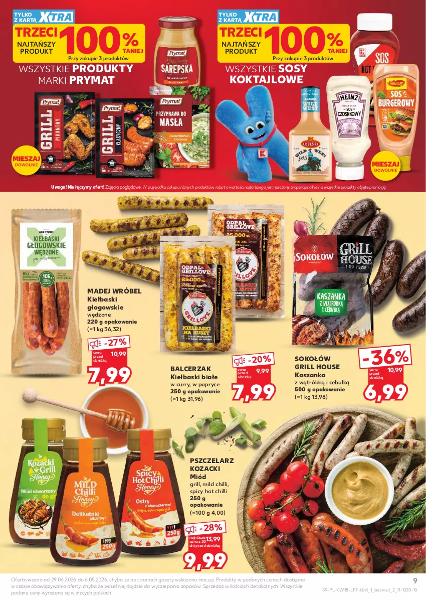 Gazetka promocyjna Kaufland - Gazetka tygodnia - ważna 29.04 do 06.05.2026 - strona 9 - produkty: Grill, Kasza, Kaszanka, Kiełbaski białe, Madej Wróbel, Miód, Por, Prymat, Sok, Sokołów, Sos, Waga
