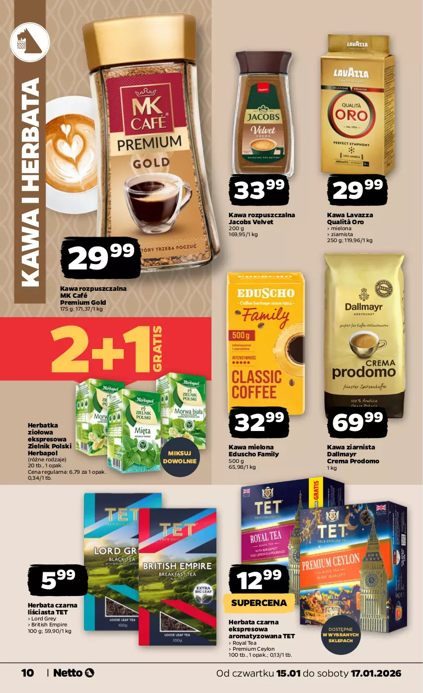 Gazetka promocyjna Netto - Od Czwartku - ważna 15.01 do 17.01.2026 - strona 10 - produkty: Brit, Dallmayr, Fa, Gra, Herbapol, Herbata, Herbata czarna, Jacobs, Jacobs Velvet, Kawa, Kawa mielona, Kawa rozpuszczalna, Kawa ziarnista, Lavazza, Velvet