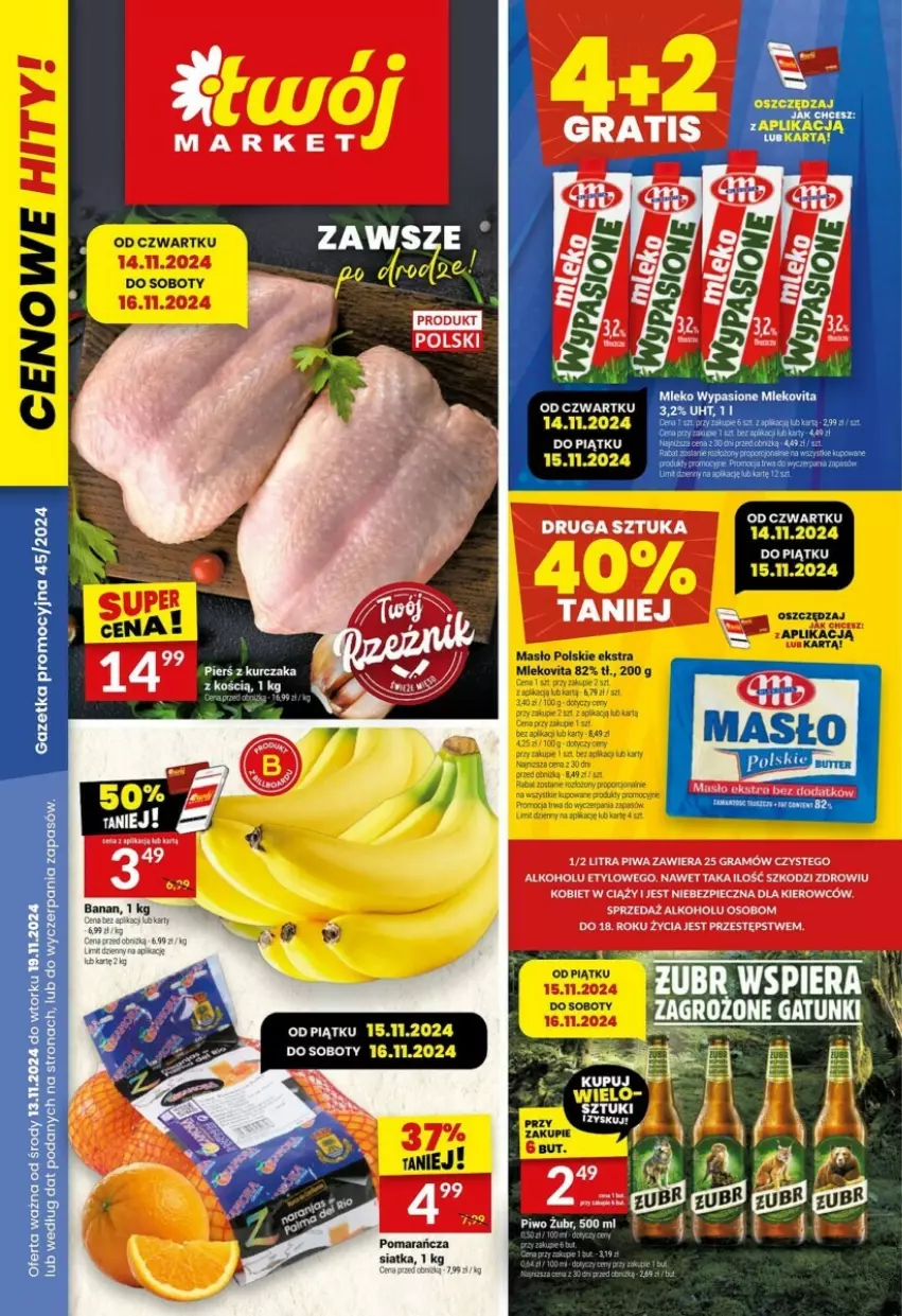 Gazetka promocyjna Twoj Market - ważna 13.11 do 19.11.2024 - strona 1 - produkty: Masło, Mleko, Mlekovita, Siatka