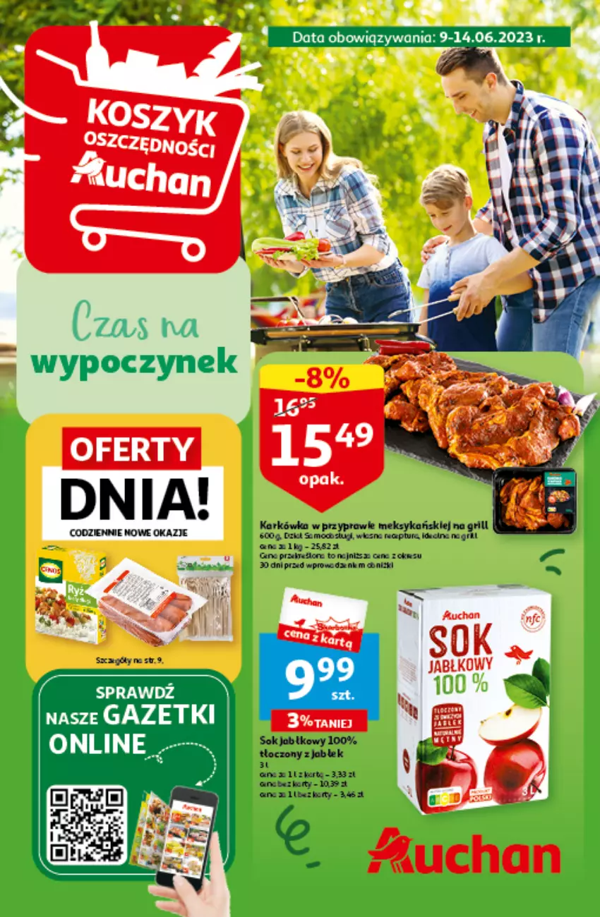 Gazetka promocyjna Auchan - Gazetka Czas na wypoczynek Hipermarket Auchan - ważna 09.06 do 14.06.2023 - strona 1 - produkty: Grill, Sok, Sok jabłkowy