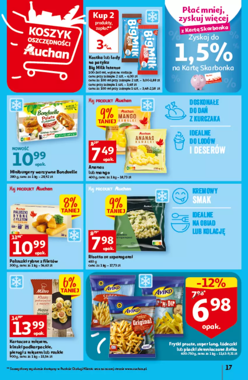 Gazetka promocyjna Auchan - Gazetka Czas na wypoczynek Hipermarket Auchan - ważna 09.06 do 14.06.2023 - strona 17 - produkty: Ananas, Big Milk, Bonduelle, Karp, Lody, Mango, Paluszki rybne, Pierogi