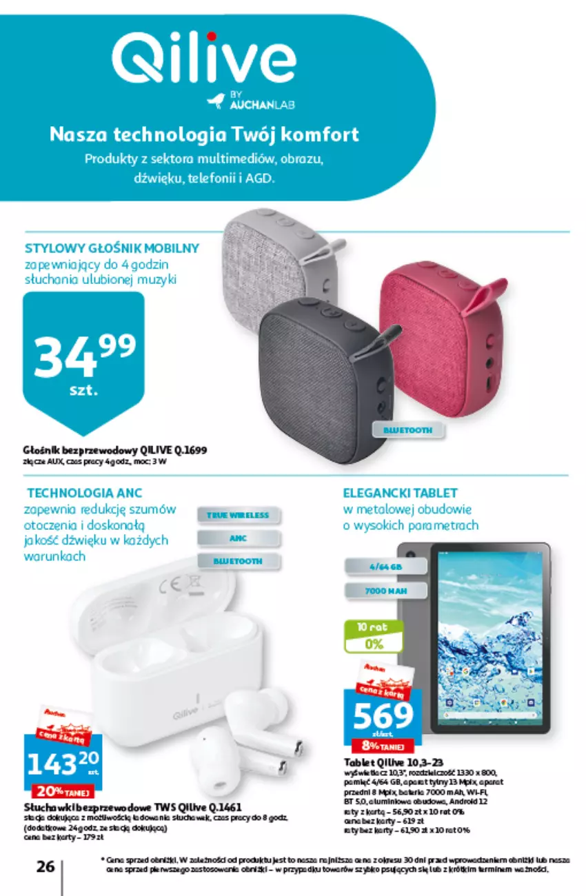 Gazetka promocyjna Auchan - Gazetka Czas na wypoczynek Hipermarket Auchan - ważna 09.06 do 14.06.2023 - strona 26 - produkty: Głośnik, O nas, Por, Słuchawki, Tablet