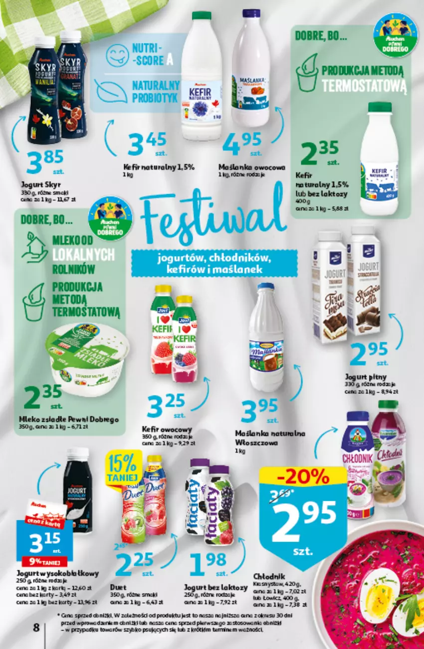 Gazetka promocyjna Auchan - Gazetka Czas na wypoczynek Hipermarket Auchan - ważna 09.06 do 14.06.2023 - strona 8 - produkty: Jogurt, Kefir, Maślanka, Mleko, Mleko zsiadłe, Probiotyk