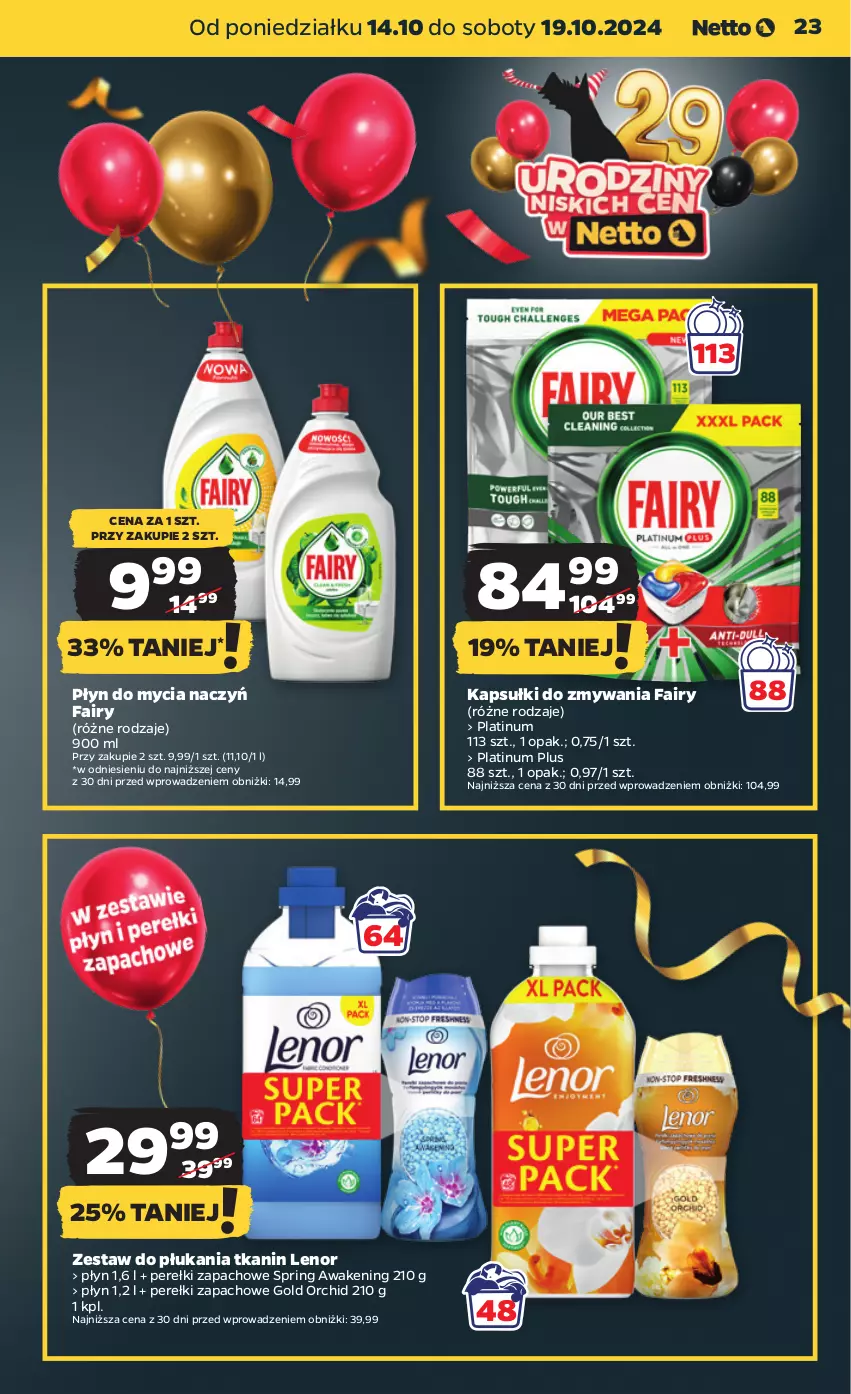 Gazetka promocyjna Netto - Netto Gazetka Food 42/24A - ważna 14.10 do 19.10.2024 - strona 23 - produkty: Do mycia naczyń, Fa, Fairy, Lenor, Perełki zapachowe, Płyn do mycia, Płyn do mycia naczyń