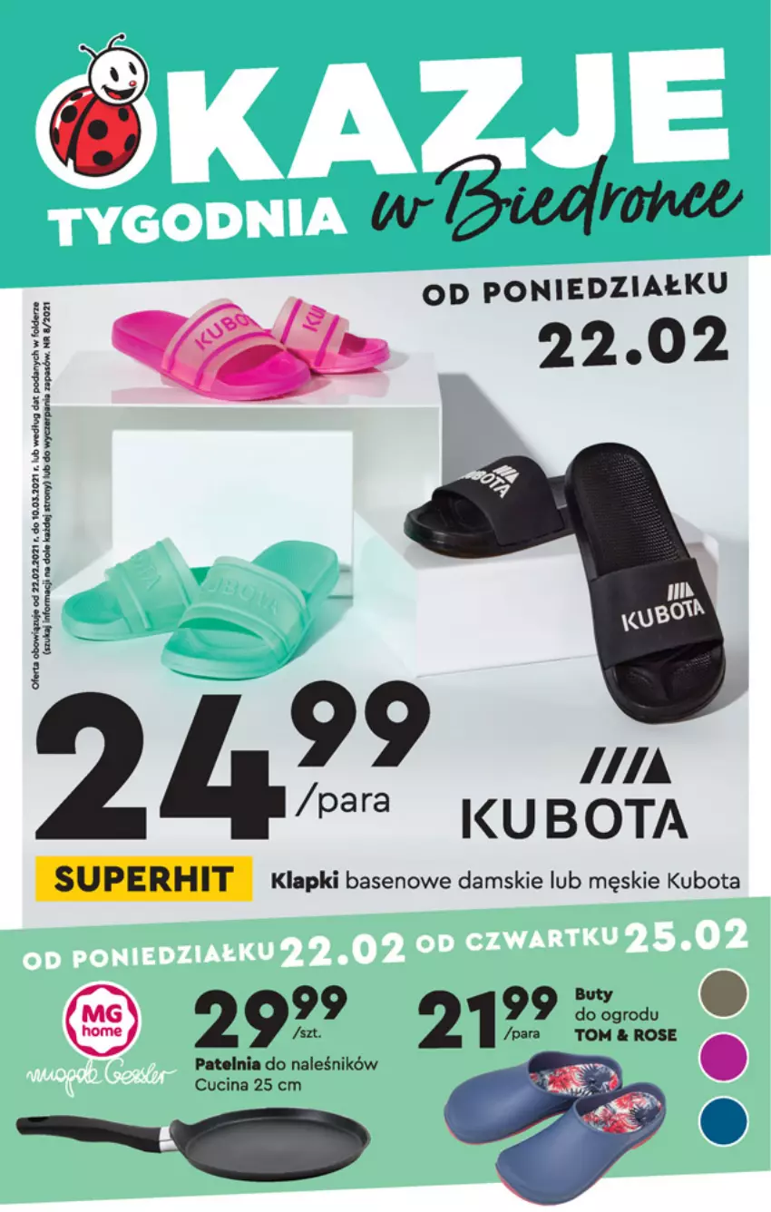 Gazetka promocyjna Biedronka - Okazje tygodnia - ważna 22.02 do 27.02.2021 - strona 1 - produkty: Klapki, Patelnia