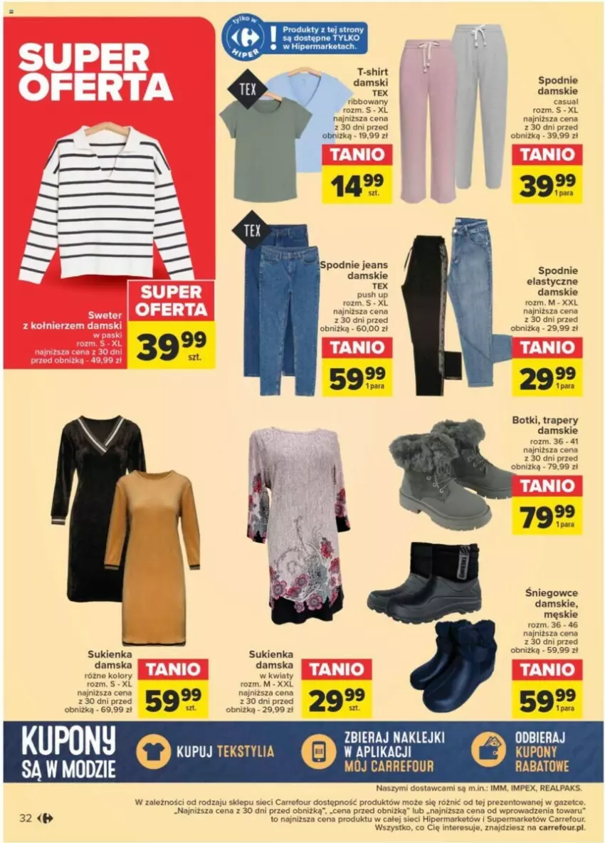 Gazetka promocyjna Carrefour - ważna 23.01 do 03.02.2024 - strona 28 - produkty: Botki, Klej, Spodnie, Sukienka, T-shirt
