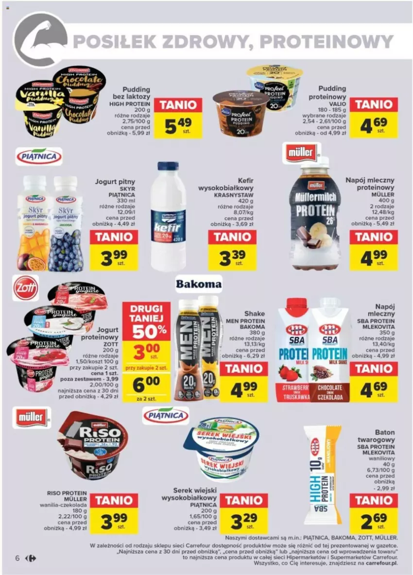 Gazetka promocyjna Carrefour - ważna 23.01 do 03.02.2024 - strona 45 - produkty: Bakoma, Baton, Czekolada, Jogurt, Jogurt pitny, Kefir, Kosz, Mleko, Mlekovita, Napój, Napój mleczny, Piątnica, Pudding, Ser, Serek, Serek wiejski, Sok, Zott