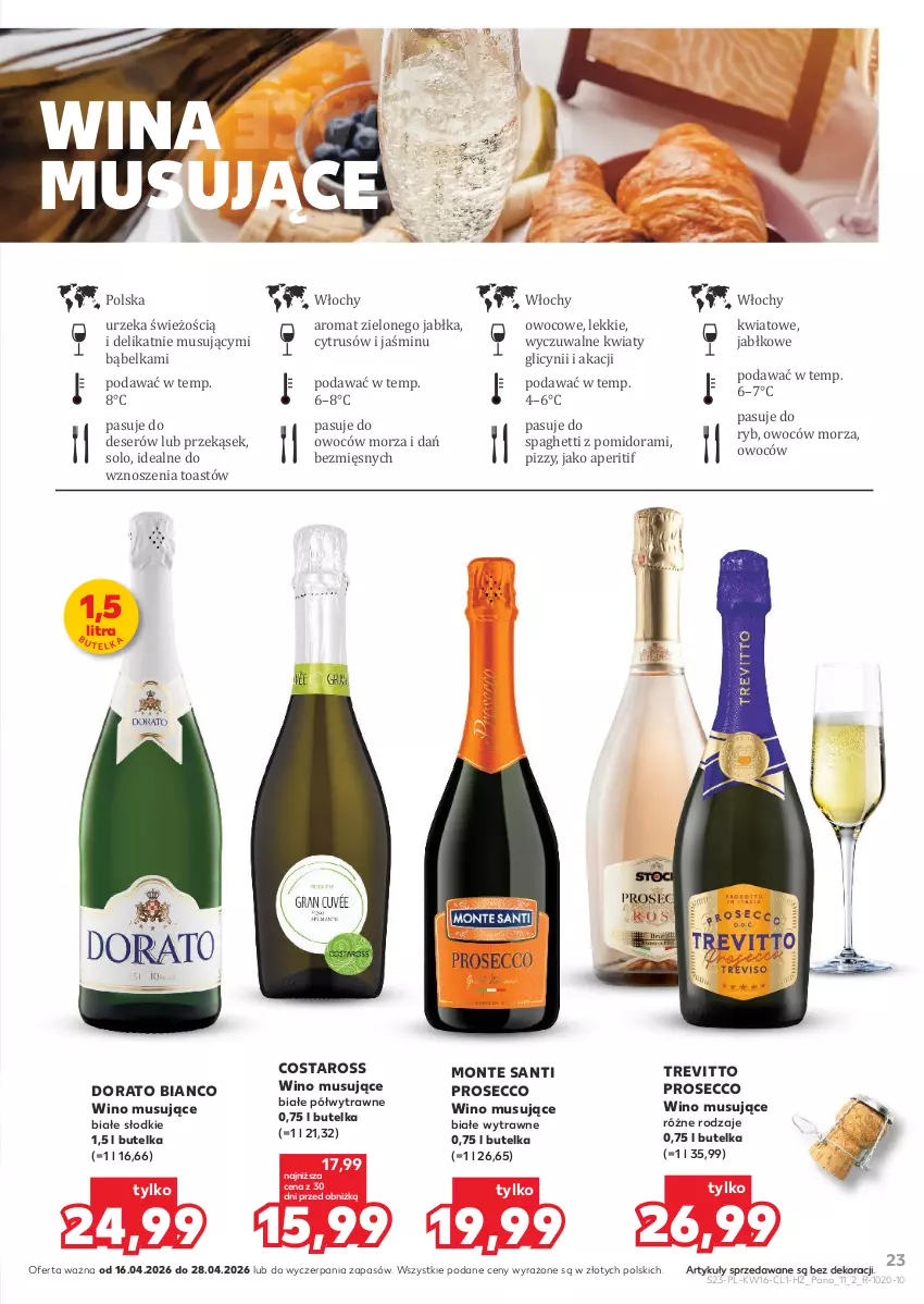 Gazetka promocyjna Kaufland - Barek Kauflandu - ważna 16.04 do 28.04.2026 - strona 23 - produkty: Deser, Jabłka, Monte, Monte Santi, Mus, Prosecco, Ser, Spaghetti, Wino, Wino musujące