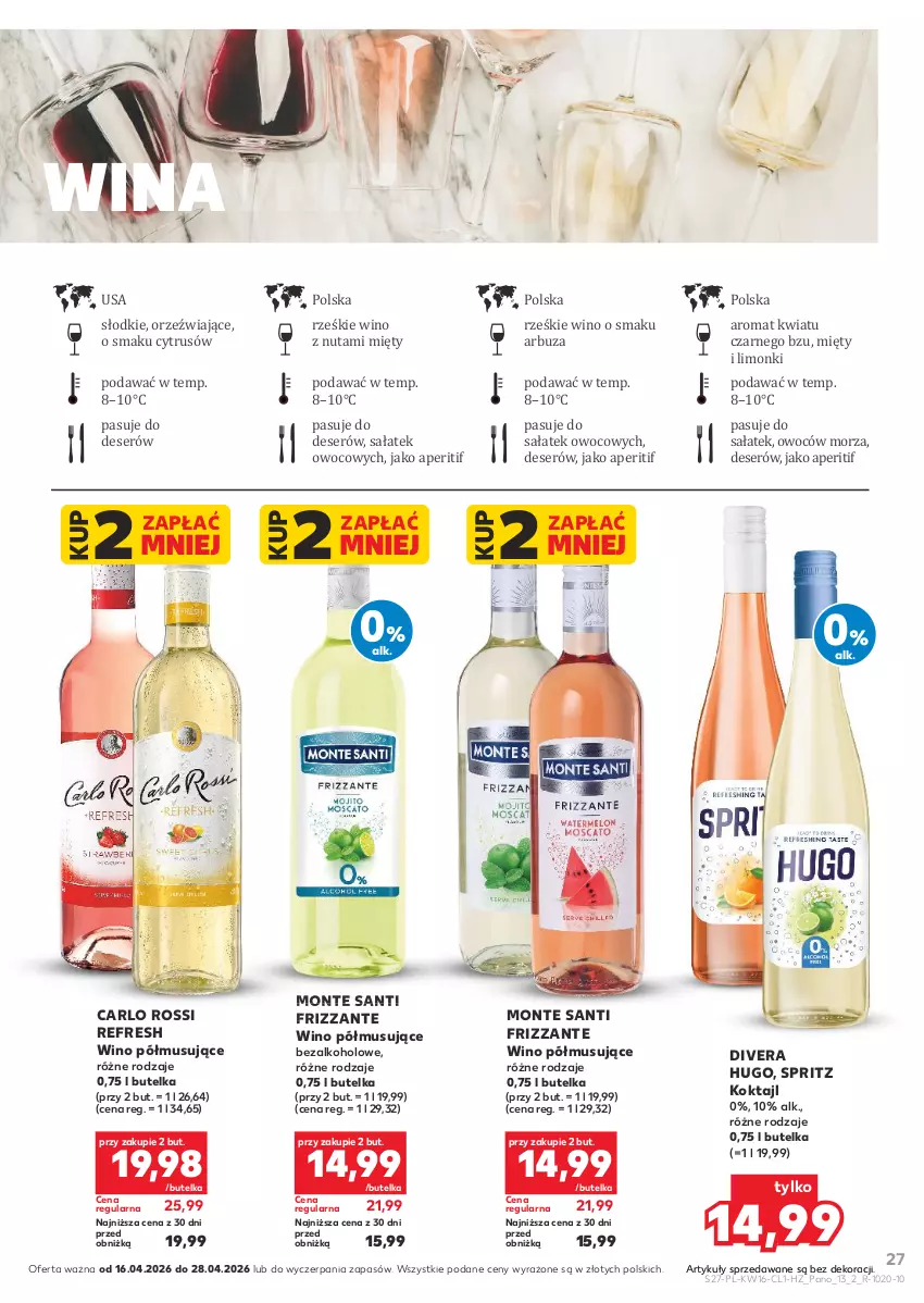 Gazetka promocyjna Kaufland - Barek Kauflandu - ważna 16.04 do 28.04.2026 - strona 27 - produkty: Arbuz, Carlo Rossi, Deser, Monte, Monte Santi, Mus, Sałat, Ser, Wino