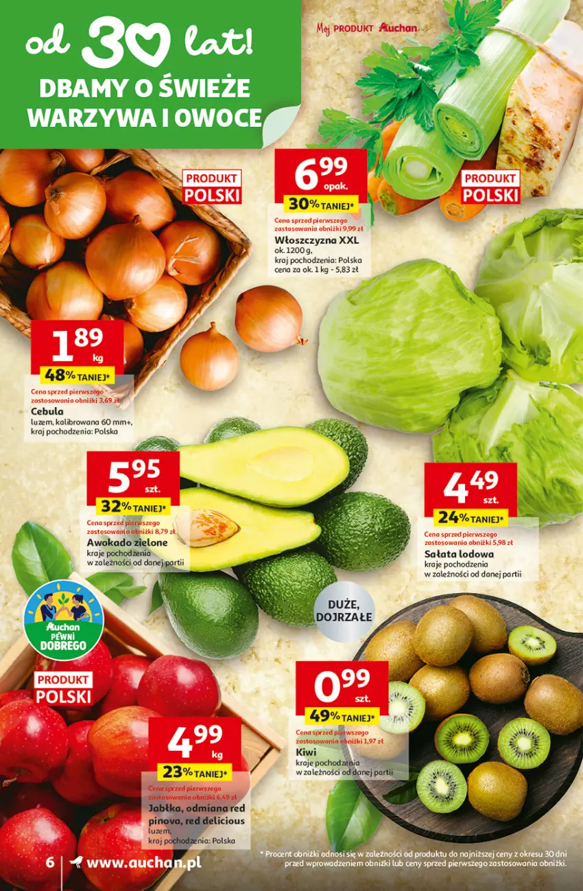Gazetka promocyjna Auchan - 30 Lat Supermarket - ważna 19.02 do 25.02.2026 - strona 6 - produkty: Cebula, Sałat, Sałata lodowa