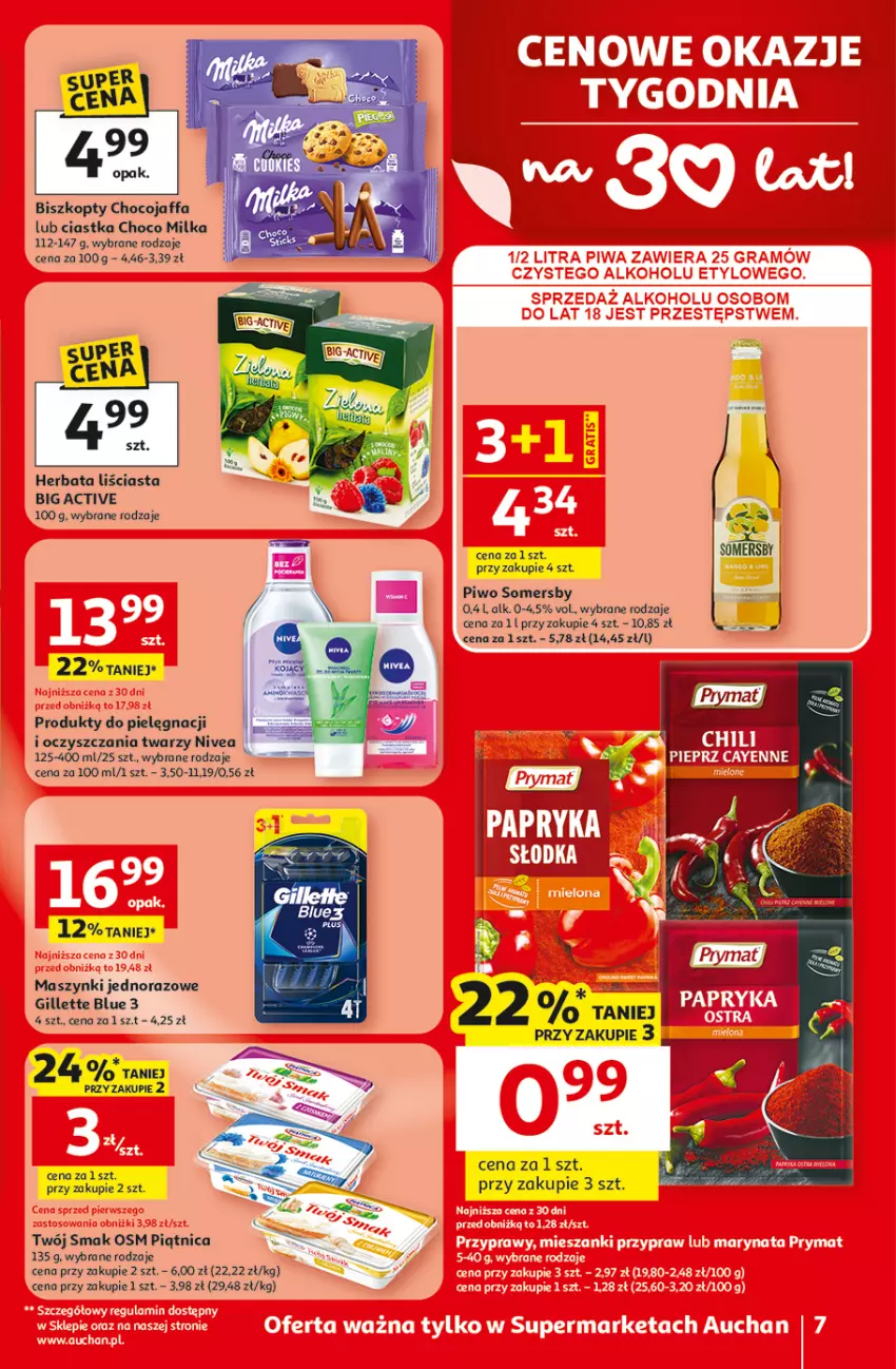 Gazetka promocyjna Auchan - 30 Lat Supermarket - ważna 19.02 do 25.02.2026 - strona 7 - produkty: Biszkopty, Ciastka, Fa, Gillette, Herbata, Milka, Nivea, Piątnica, Piwo, Somersby, Twój Smak