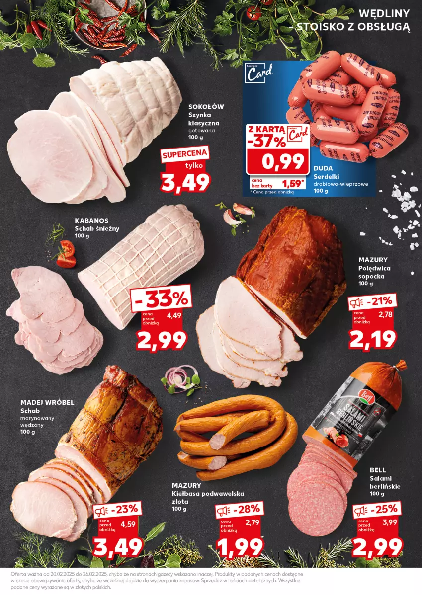 Gazetka promocyjna Kaufland - Mocny Start - ważna 24.02 do 26.02.2025 - strona 19 - produkty: Kabanos, Kiełbasa, Kiełbasa podwawelska, Madej Wróbel, Salami, Sok, Sokołów, Szynka, Wawel