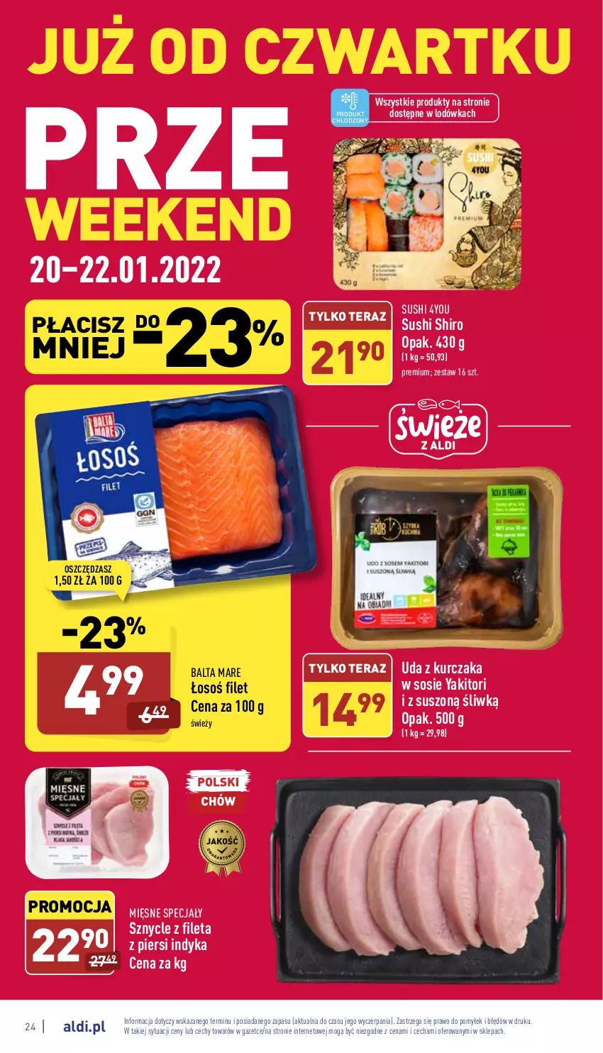 Gazetka promocyjna Aldi - Pełny katalog - ważna 17.01 do 22.01.2022 - strona 24 - produkty: Balta Mare, Kurczak, Lodówka, Mięsne specjały, Sos, Sushi, Tera