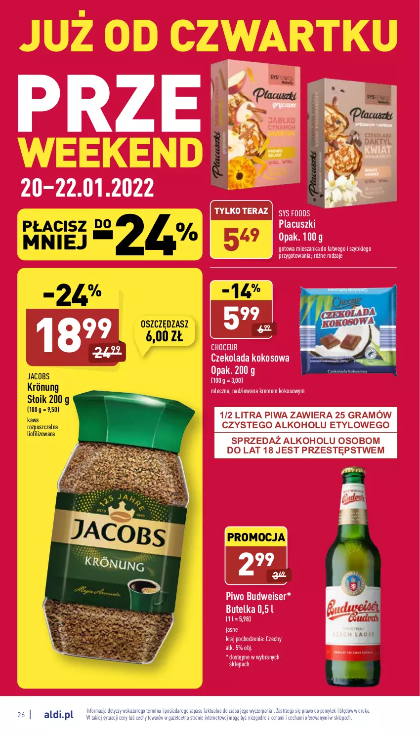 Gazetka promocyjna Aldi - Pełny katalog - ważna 17.01 do 22.01.2022 - strona 26 - produkty: Czekolada, Gra, Jacobs, Kawa, Kawa rozpuszczalna, Kokos, Piwa, Piwo, Ser, Tera