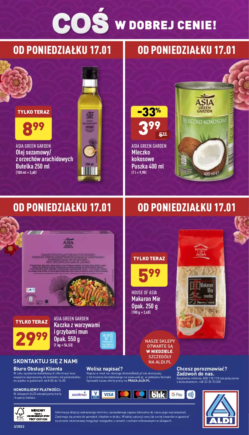 Gazetka promocyjna Aldi - Pełny katalog - ważna 17.01 do 22.01.2022 - strona 40 - produkty: Biuro, House of Asia, Kaczka, Kokos, Makaron, Mleczko, O nas, Olej, Olej sezamowy, Por, Sezam, Tera, Warzywa