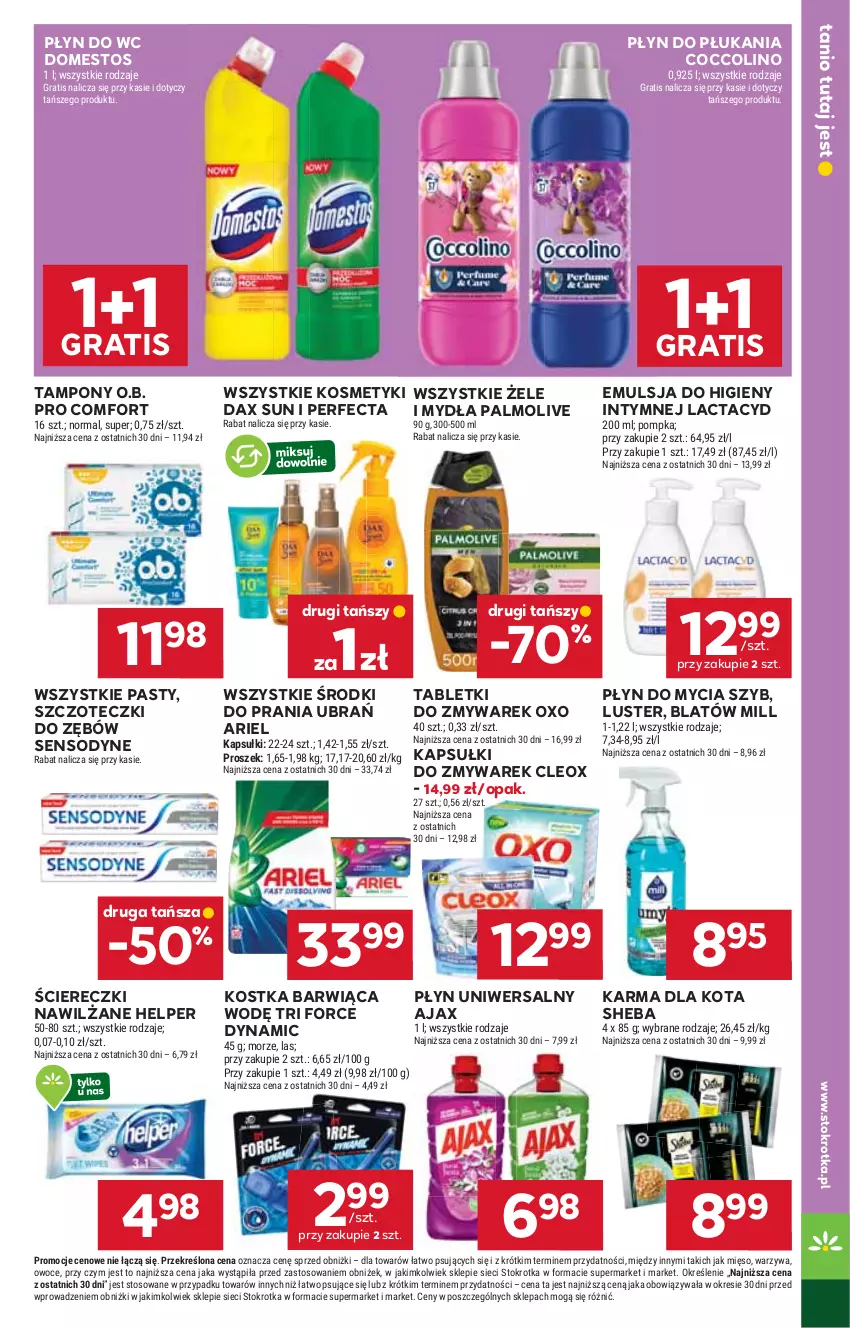 Gazetka promocyjna Stokrotka - Market - ważna 07.08 do 13.08.2025 - strona 29 - produkty: Ajax, Ariel, Coccolino, DAX, Domestos, Emulsja, Gra, Lactacyd, Mięso, O.B., Owoce, Palmolive, Perfecta, Płyn do mycia, Płyn do płukania, Płyn do wc, Pompka, Sensodyne, Sheba, Tablet, Tampony, Warzywa