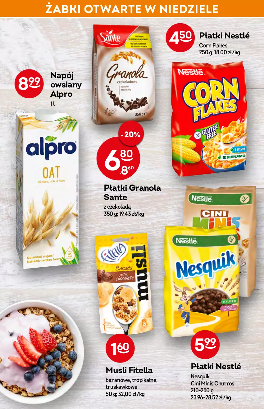 Gazetka promocyjna Żabka - ważna 11.05 do 17.05.2022 - strona 30 - produkty: Alpro, Cini Minis, Corn flakes, Gra, Granola, Mus, Napój, Nesquik, Nestlé, Sante