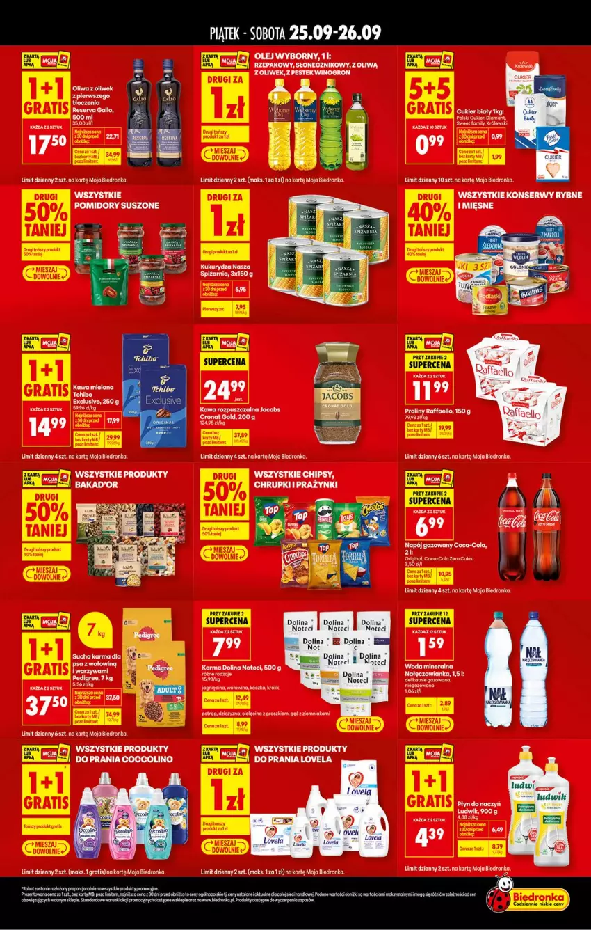 Gazetka promocyjna Biedronka - Tani Weekend - ważna 25.09 do 26.09.2026 - strona 2 - produkty: Chipsy, Chrupki, Coca-Cola, Coccolino, Dziczyzna, Fa, Gra, Jacobs, Kaczka, Kawa, Kawa rozpuszczalna, Królewski, Królik, Pomidory, Pstrąg, Ser, Tchibo, Wołowina