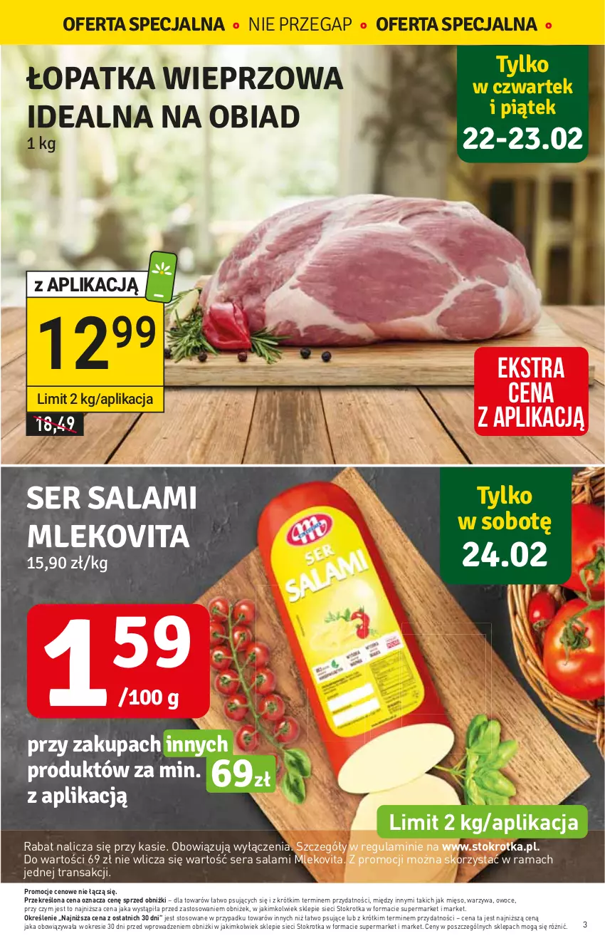 Gazetka promocyjna Stokrotka - Supermarket - ważna 22.02 do 28.02.2024 - strona 3 - produkty: Mięso, Mleko, Mlekovita, Owoce, Rama, Salami, Ser, Tran, Warzywa