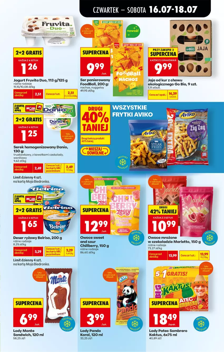 Gazetka promocyjna Biedronka - Od Czwartku - ważna 16.07 do 18.07.2026 - strona 43 - produkty: Belriso, Danio, Deser, Frytki, Gra, Jaja, Jogurt, Kaktus, Kawa, Lody, Monte, Owoce, Ryż, Ser, Serek, Serek homogenizowany