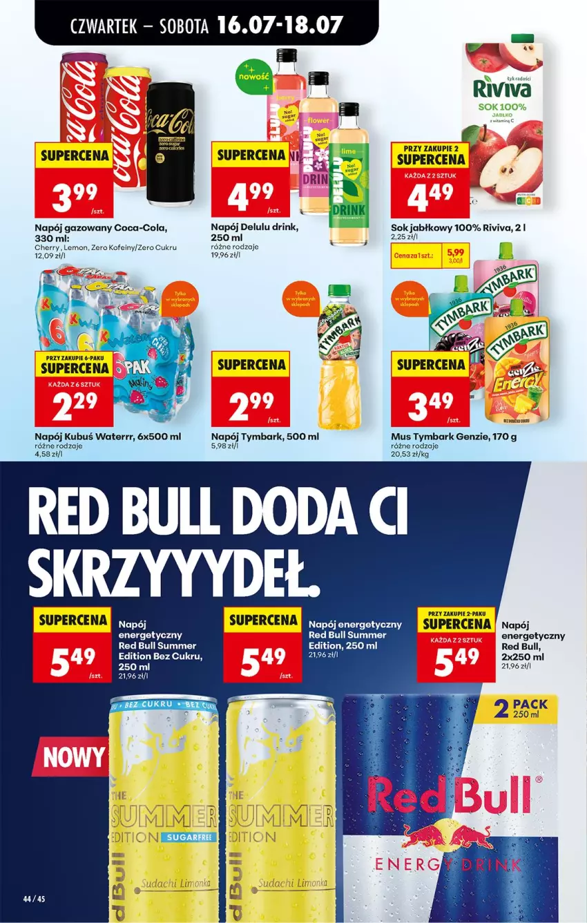 Gazetka promocyjna Biedronka - Od Czwartku - ważna 16.07 do 18.07.2026 - strona 62 - produkty: Coca-Cola, Kubuś, Kubuś Waterrr, Mus, Napój, Napój energetyczny, Napój gazowany, Red Bull, Sok, Sok jabłkowy, Tymbark