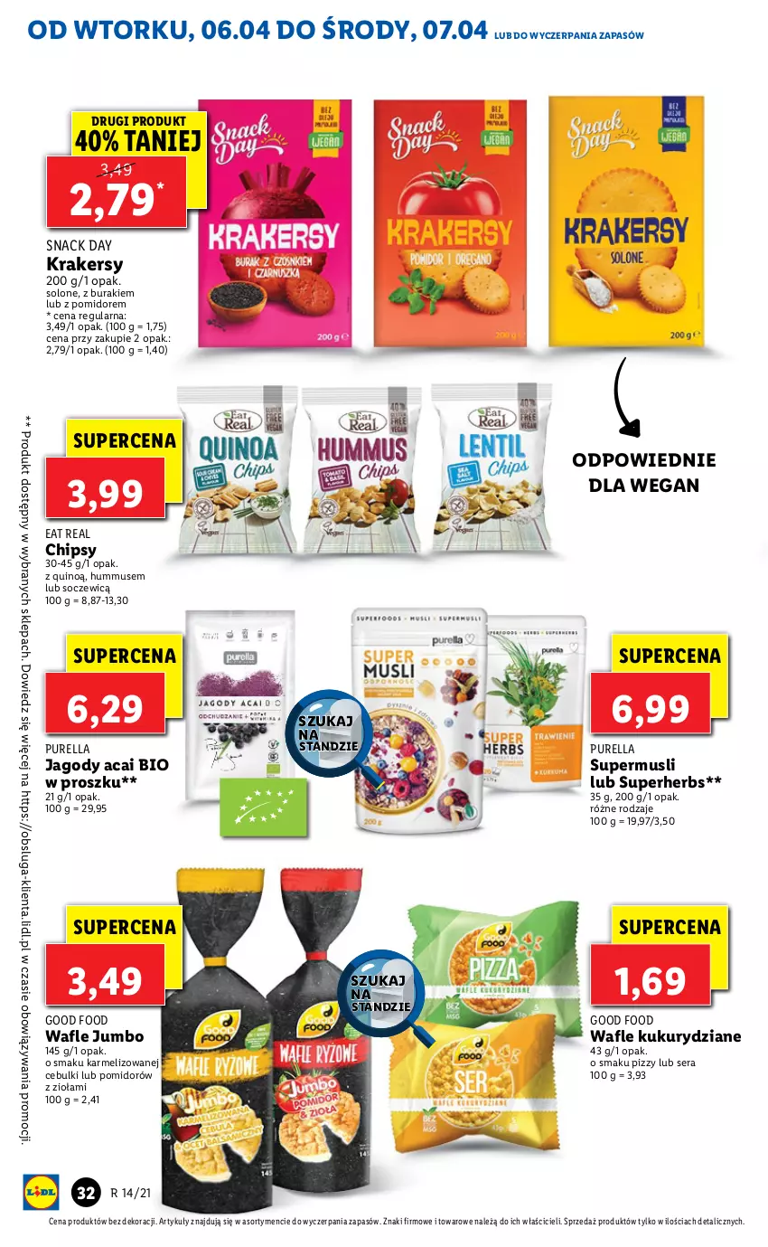 Gazetka promocyjna Lidl - GAZETKA - ważna 06.04 do 07.04.2021 - strona 32 - produkty: Buraki, Chipsy, Hummus, Jagody, Krakersy, Mus, Pur, Ser