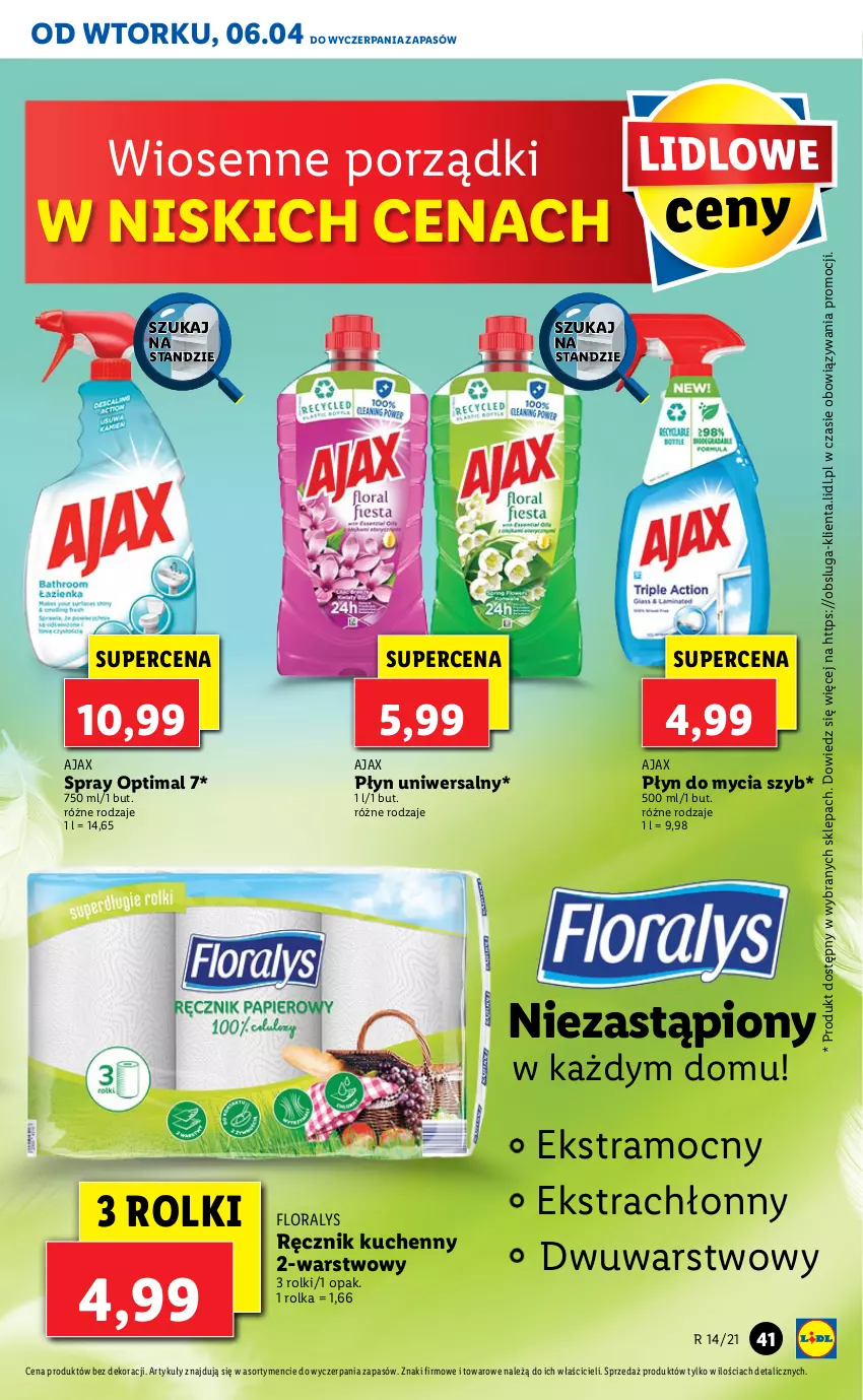 Gazetka promocyjna Lidl - GAZETKA - ważna 06.04 do 07.04.2021 - strona 41 - produkty: Ajax, Flora, Optima, Płyn do mycia, Por, Ręcznik, Ręcznik kuchenny, Rolki