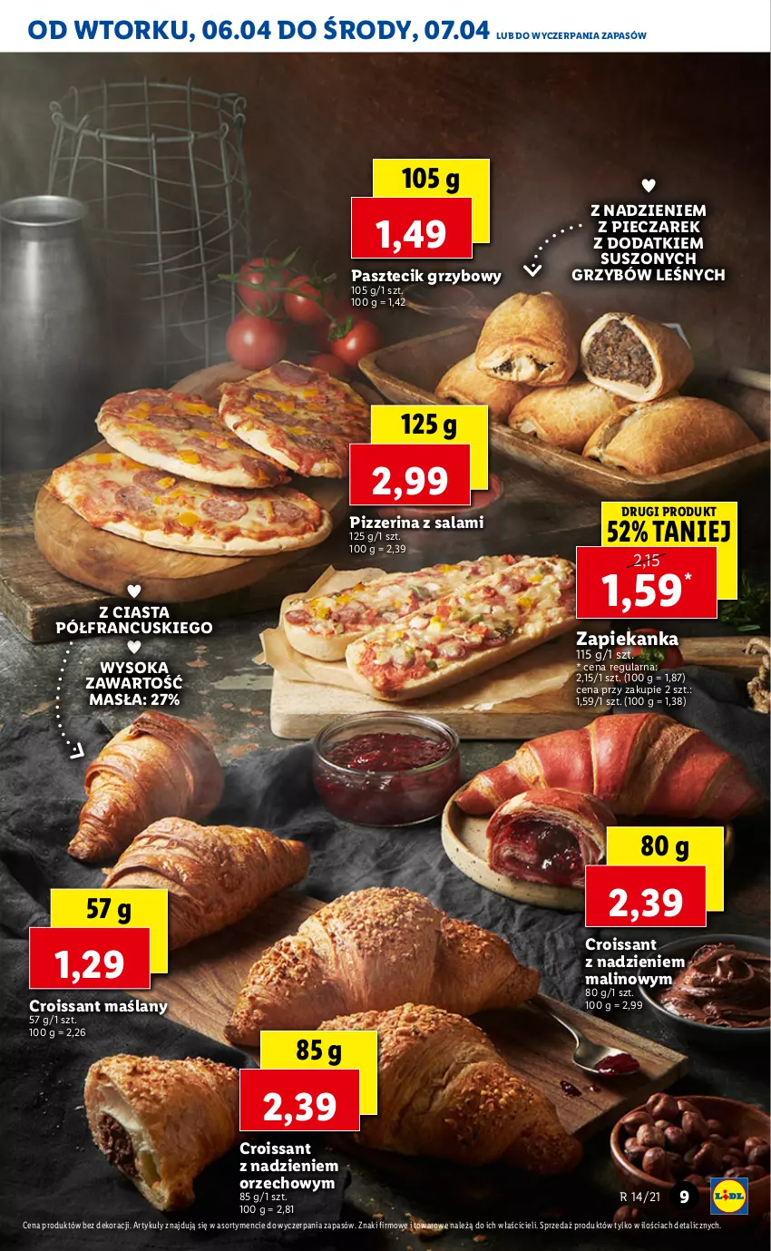 Gazetka promocyjna Lidl - GAZETKA - ważna 06.04 do 07.04.2021 - strona 9 - produkty: Croissant, Piec, Pizzerina, Salami, Sok, Zapiekanka